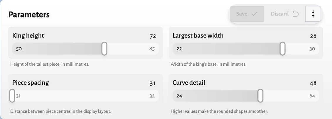 Sliders for a model's named dimensions