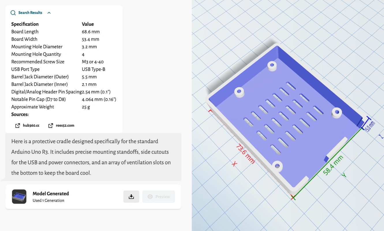 A 3D-rendered NEMA 17 mounting bracket with labeled dimensions