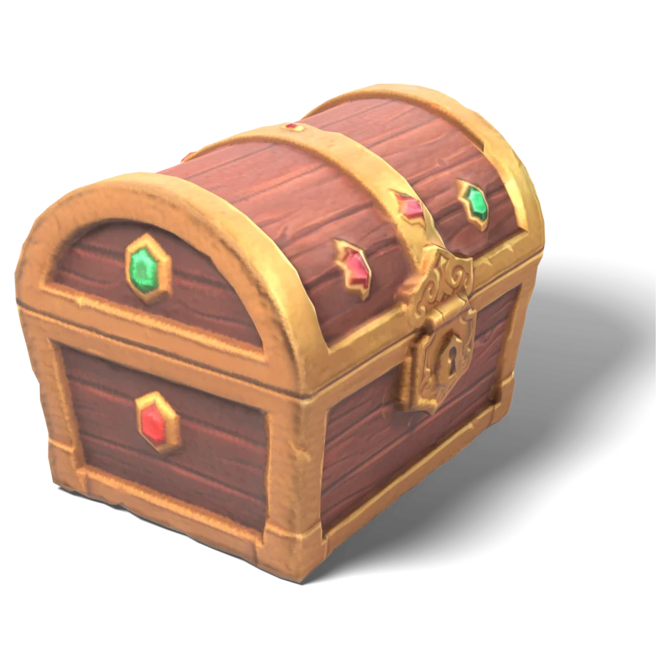 AI-generated stylized treasure chest game prop with gold trim and gems, 4,000 triangles