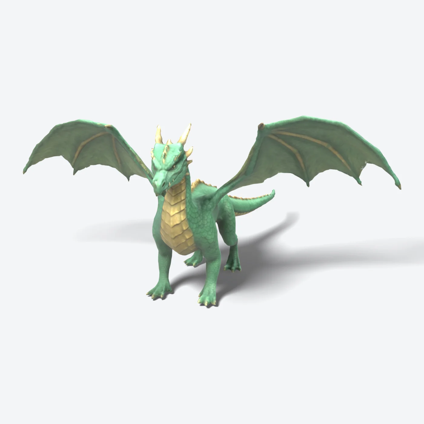 Textured dragon game asset at 16,000 triangles, rendered in a studio