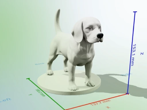 Un beagle sculpté tout en détail, rendu en maillage lisse sur une base ronde