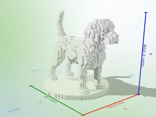 Le même beagle, désormais voxélisé en un volume imprimable propre