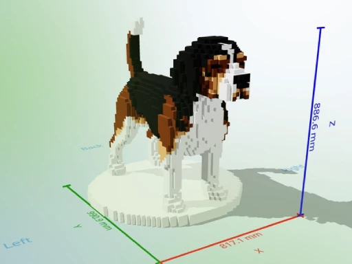 Le beagle segmenté en zones brunes, noires et blanches, prêt pour une impression multi-matière